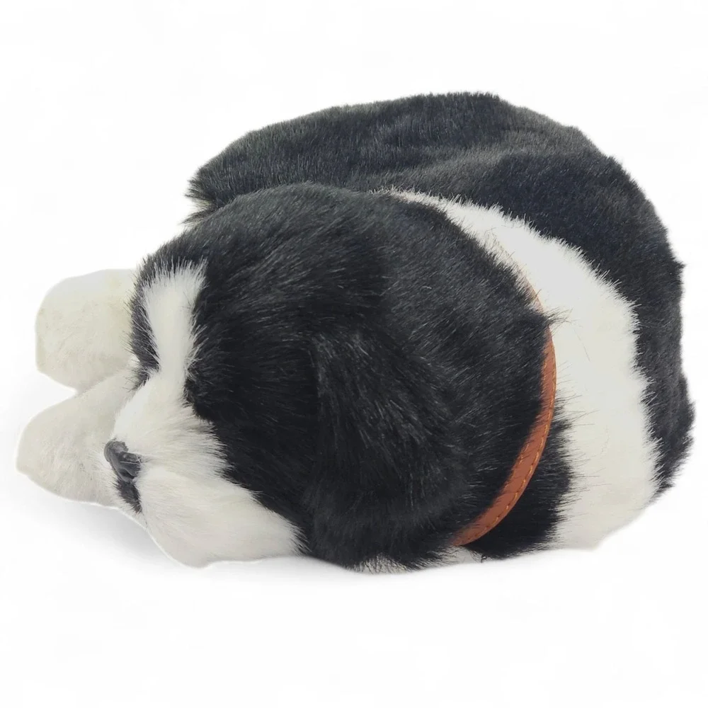 Perfect Petzzz Border Collie Breathing Puppy Sleeping Plush Toy Black White Dog